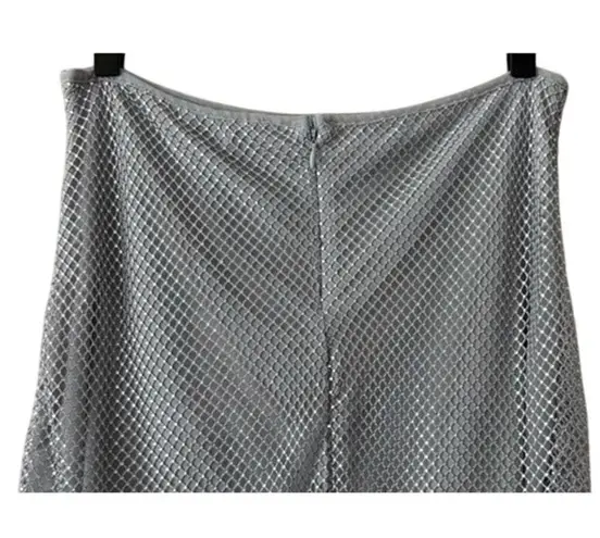 We Wore What NWT REVOLVE Silver Rhinestone Studded Mesh Net Mini Skirt 12 Silver