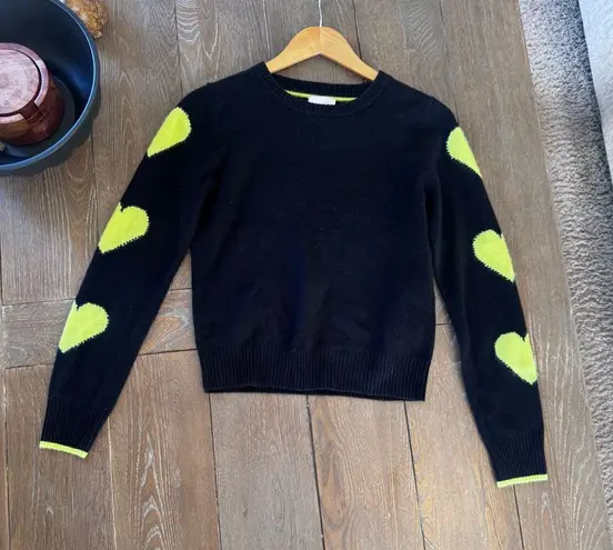 Brodie Cashmere Cashmere Pixel Heart Sleeve Crew Neck Jumper – Black/Yellow Size Black