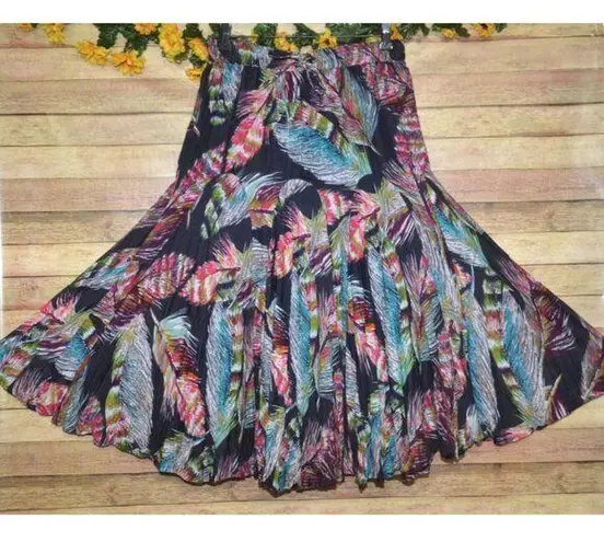 Mix Nouveau Colorful Feathers Maxi Skirt Size M Gypsy Boho Festival Art to Wear Black Size M