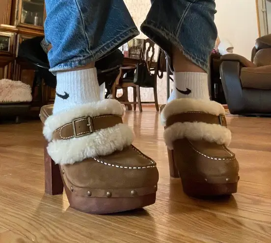 Ralph Lauren Designer Shearling Fur Platform Clogs