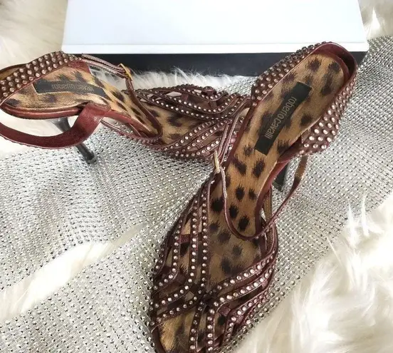 Roberto Cavalli strappy open toe studded stilleto heels sandals sz IT 39.5=US9.5