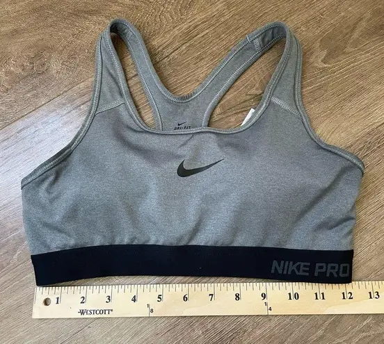 Nike  Dri Fit Sports Bra Removable Pads Grey Black Swoosh Racerback ~ Size M