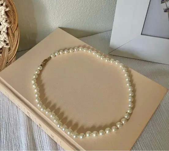 American Vintage Vintage “Imelda” White Pearl Necklace 18.5” Gold Marquis Fishhook Clasp Classic