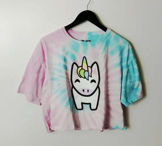Black Matter T Shirt Cartoon Unicorn Spiral Tie Dye Raw Hem Double Sided Graphic