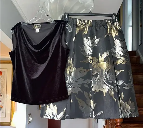 MSK Floral Skirt with R&K Evening Velvet Top Sz 10/12 Black