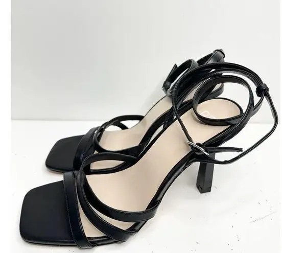 BP  Sandals Womens Size 8 Black Ankle Strap Faux Leather Open Toe Heel