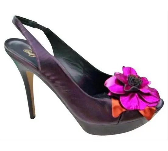Donald Pliner Dark Purple Metallic Leather Shoe New Platform Peep Toe NIB $395 Size 9