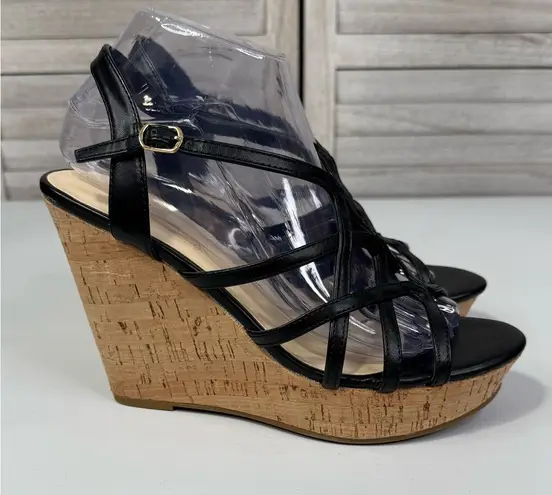 FERGIE "Villa" Cork Wedge Strappy Sandals Black