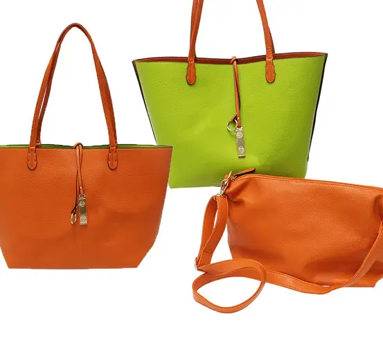 Orange Green Shoulder Tote Work Bag With Crossbody Insert