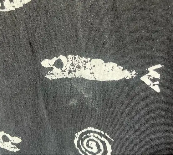 Cotton Fields Mac Black Fish Stencil Print Maxi Sleeveless Dress lagenlook Art Size L