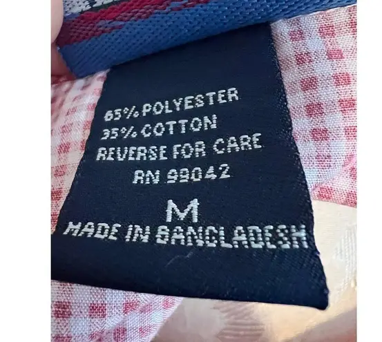 Las Olas Embroidered Ladybug Plaid Button Up Blouse Medium