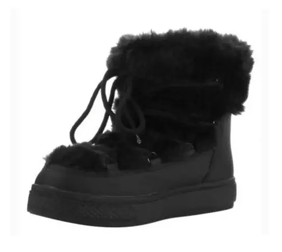 Esprit š Winola faux fur lace up side zip mid calf boots black size 7