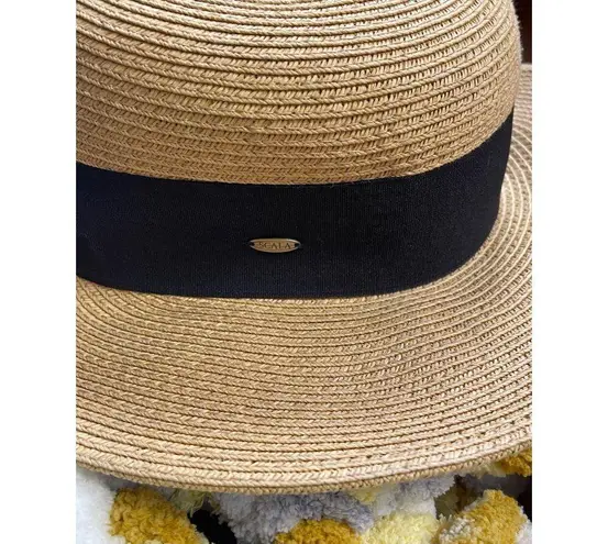 Scala Vintage Style Sun Hat With Black Ribbon Bow Handmade Paper Straw Women One