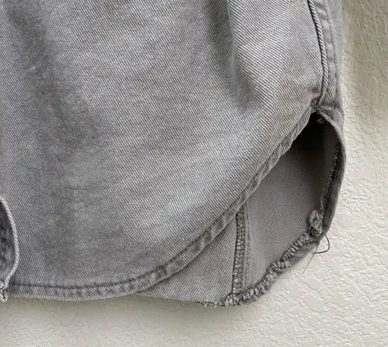 Modern Romantic Distressed Light Gray Denim Button Up LS Shirt One Size fits M/L