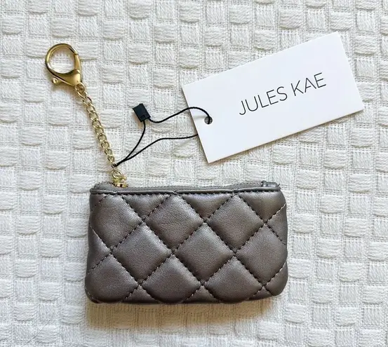 NWT Jules Kae Kari Vegan Leather Quilted CC Holder / Coin Pouch Color Pewter Silver
