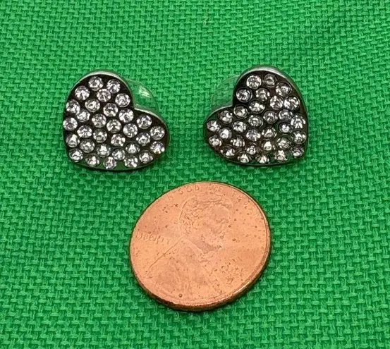 Rhinestone Heart Stud Earrings Silver Tone Sparkly Small Jewelry Pierced Ears