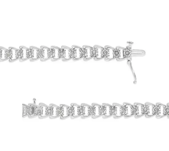 Brilliance NIB Haus of  .925 Silver 1/2 Cttw Diamond Swoosh 7" Tennis Bracelet