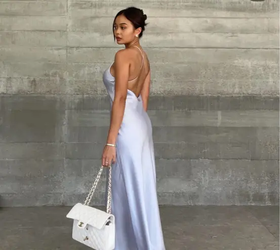 ZARA  dress wedding maxi slip midi satin effect baby blue party date coctail