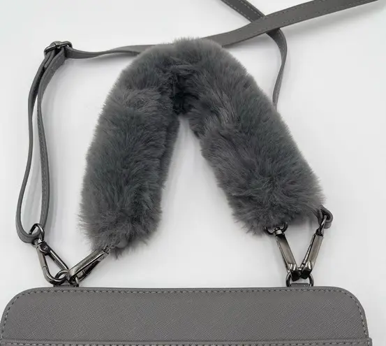 Calpak Faux Leather RFID Travel Wallet Gray Crossbody Shoulder Bag Fur Strap