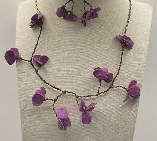 Vintage 3 Floral Wired Strand Purple Fuchsia Spacer Necklace W/ Paired N…