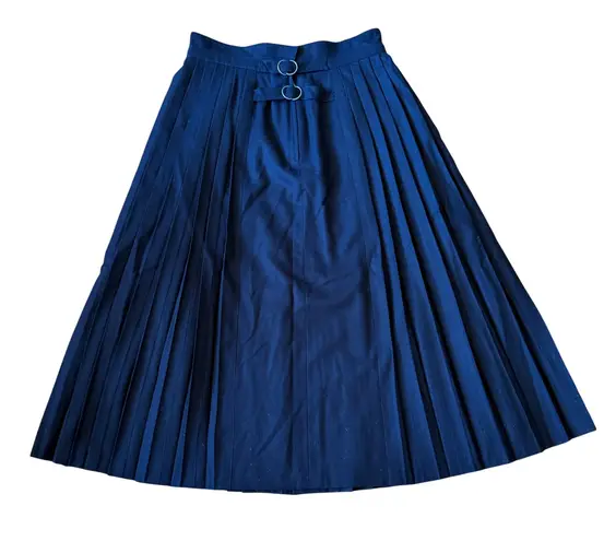 Vintage Bruestle Pleated Wool Midi Skirt Navy Ring Detail Pleated Skirt Blue Size 12