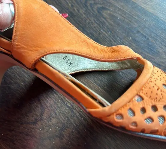 Caressa Vintage Suede Sling Back Laser Cut Heels Burnt Orange 8.5