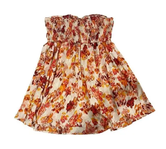 Strapless Floral Mini Sun Dress Flower Beach Coverup Tube Top Coastal Travel Vac Blue Size M