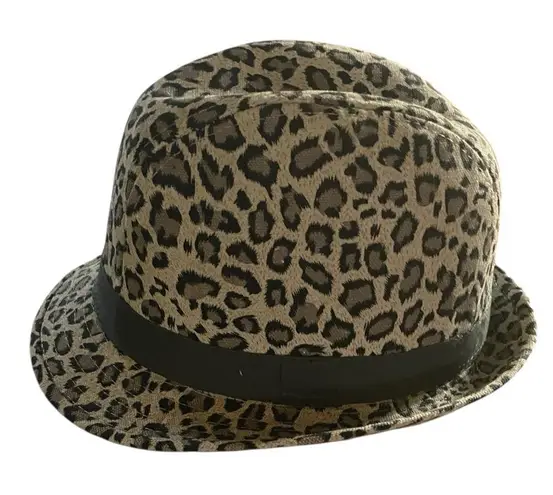 Nicole Marciano leopard print fedora hat lined 100% cotton indie boho Brown