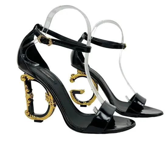 Dolce & Gabbana NEW  Kiera Baroque Lamb Leather Sandals Black Size IT40/US10