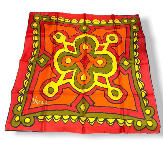 Vera Neumann Vintage Red Yellow Orange Abstract Print Scarf Japan Ladybug