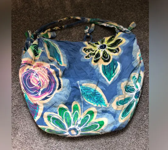 Jams World Vintage Floral Cotton Tie Tote Bag in Blue Tropical Floral One Size - Image 10