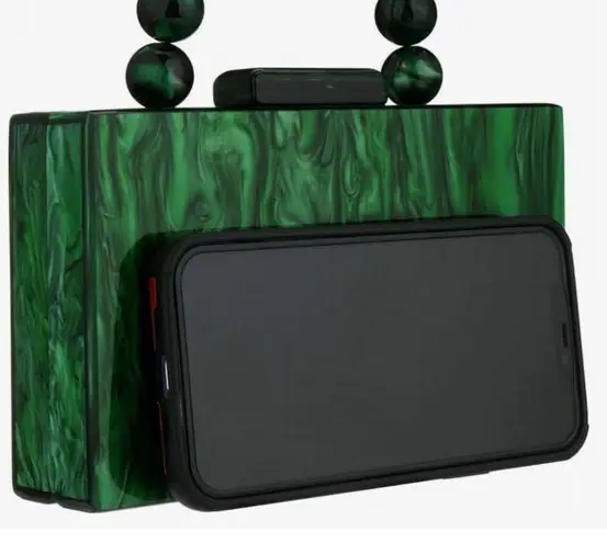 Amazon NWOT EROUGE Emerald Green Acrylic Clutch