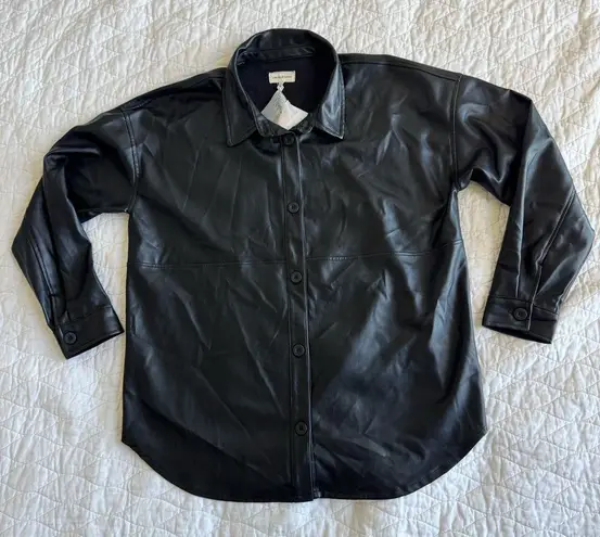 Thread & Supply Vegan Leather Womens Shacket Size L Shirt Jacket Classic Moto Black Size L