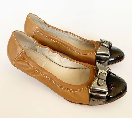 36.5 AGL Wedge Heel Tan Ballet Flat Patent Leather