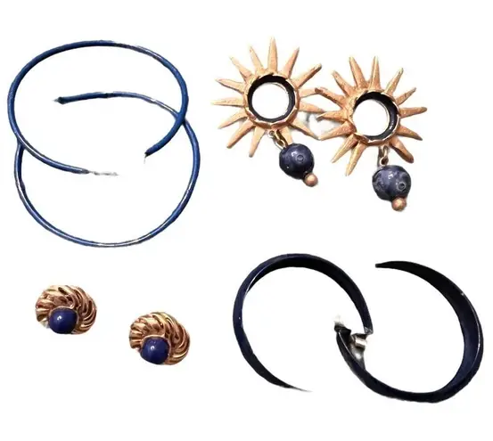 4 pair of blue earrings hoops studs and dangly gently used