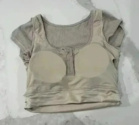 Klassy Network Henley T Shirt Brami Beige Ribbed Short Sleeve Women’s Size XXS