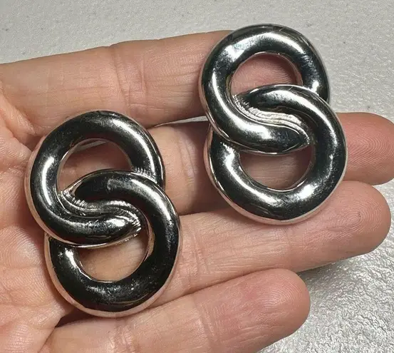 Givenchy Paris NY silver tone double hoop vintage clip on earrings