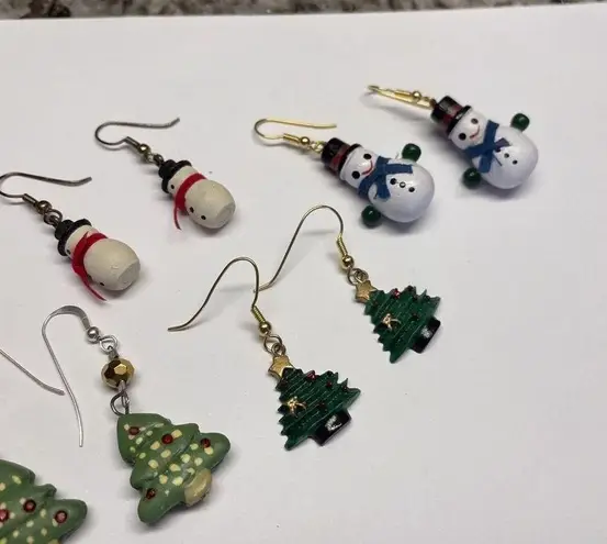 Lot Of 4 Earrings Pierced Christmas Holiday Dangle / Christmas Trees / Snowmen