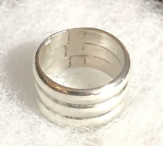 Sterling Silver Vintage TAXCO Concentric Circle Fluted Wide Band Ring