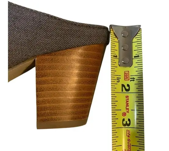 Minnetonka  Grey Denim Woven Mona Peep-toe Slide Heeled Sandal Size 10 / Euro 41