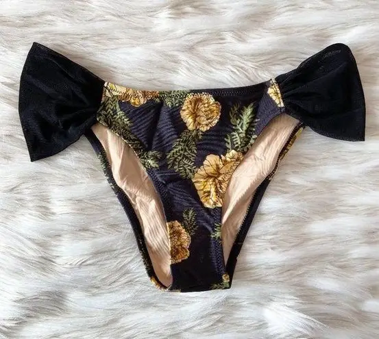 Somedays Lovin Princess Polly Black Yellow Floral Mesh Bikini Bottoms Sz XS