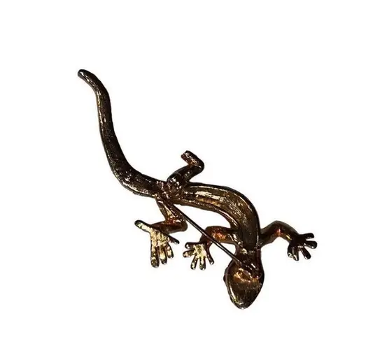Vtg Clear & Green Rhinestones Reptile Lizard Gecko Jewelry Brooch Mint Condition Gold