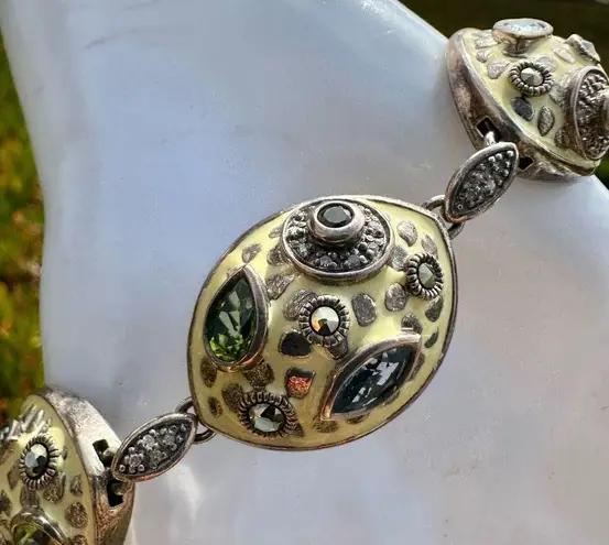 Chi by Carlos Falchi Sterling Silver Enamel & Natural Stone Statement Bracelet