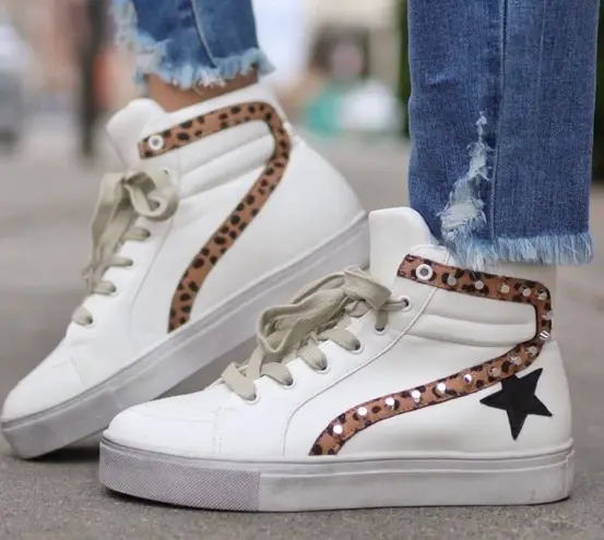 Ccocci High Top White Leopard Print Sneaker 