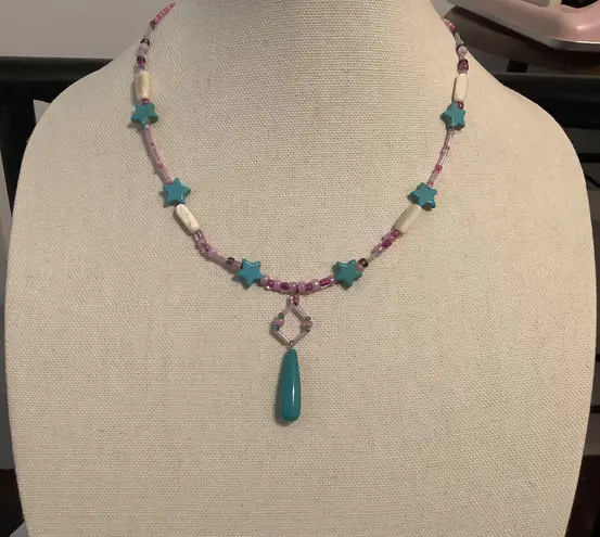 Handmade Night Pink Garden Beaded Necklace