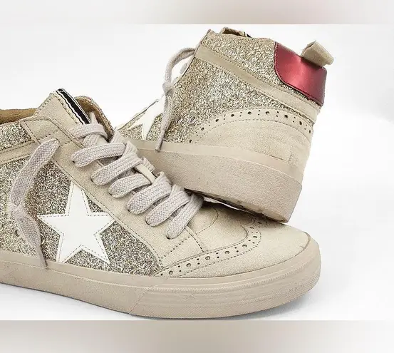 ShuShop Paulina Glitter Gold White Star Hi Top Sneakers Size 10 Tan