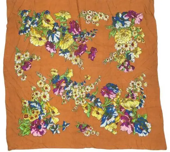 Vintage 60s Rust Floral Silk Square Scarf Wraps