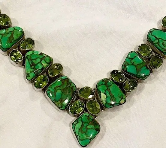 Sterling Silver Mohave Lime Green Copper Infused Turquoise Peridot 925 Necklace