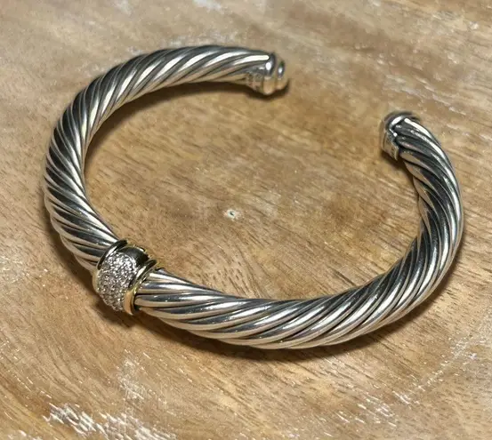 David Yurman Cable Station Bracelet Sterling 18K Yellow Gold & Pavé Diamonds