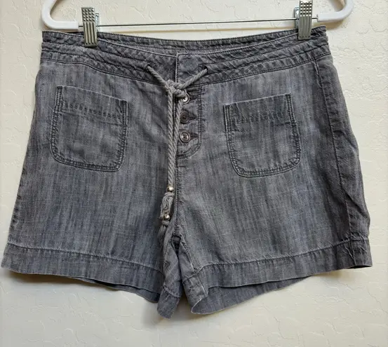 Level 99 Anthropologie Shorts Gray Linen Button‎ Front Pockets Women's Size 26